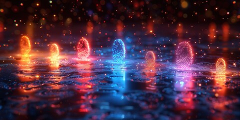 Fototapeta premium Abstract Neon Fingerprints Illuminated by Bright Lights