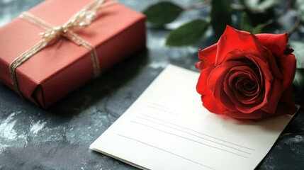 Romantic Gift with Red Rose and Blank Card