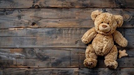 Cute teddy bear on a distressed wood background
