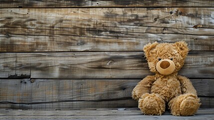 Cute teddy bear on a distressed wood background