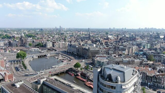 Amsterdam Netherlands scenic aerial footage 