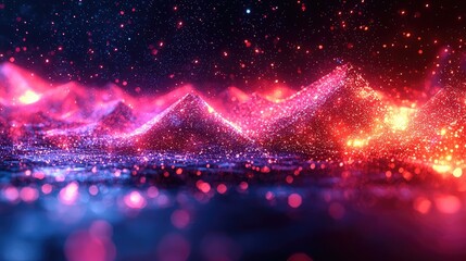 Neon red and blue geometric shapes on black base glowing particles light effects background, particles, shapes, blue, base, light, geometric, black background