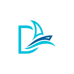 vector logo combination of sailing ship or boat with letters, initials, alphabet, with blue base color for business purposes and others