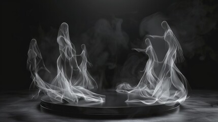 Fototapeta premium Ethereal Ghostly Figures in Dark Mysterious Setting. Abstract ghostly figures made of smoke on dark background 