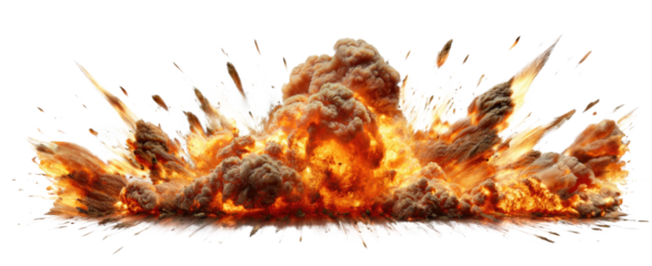 A dramatic explosion scene with flames and smoke, perfect for action, disaster, or military-themed projects.
