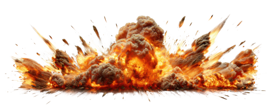 A dramatic explosion scene with flames and smoke, perfect for action, disaster, or military-themed projects.