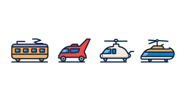 A minimalist vector icon set of transportation