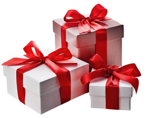 Fototapeta premium Colorful gift boxes with red ribbons, perfect for celebrations and special occasions like birthdays and holidays.