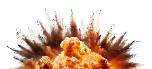 Dramatic explosion with fiery colors and dynamic debris, perfect for action scenes and cinematic visuals.