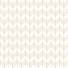 Golden chevron lines on white background seamless pattern. Minimalist geometric linear pattern. Luxurious geo texture.
