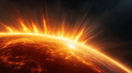 Fototapeta premium A close up of the sun with a bright orange glow, AI