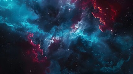 Fototapeta premium A Cosmic Landscape of Red and Blue Nebulae with Scattered Stars