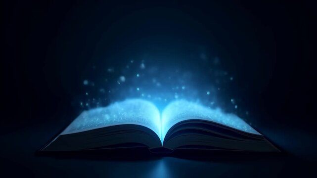 Animation of a magic book on a dark background