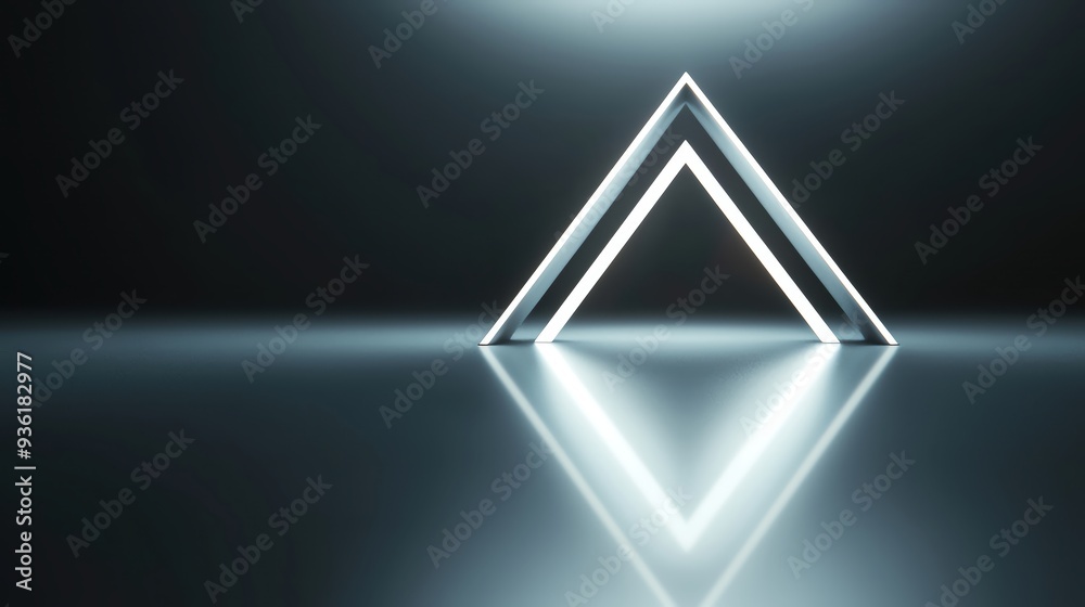 Poster a minimalistic triangle shape illuminated by soft light, casting a stunning reflection on a glossy s