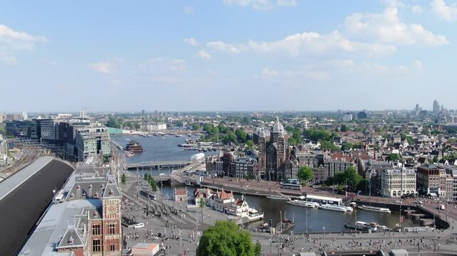 Amsterdam Netherlands scenic aerial footage 