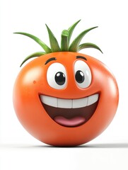 Happy red tomato with a wide smile and big eyes.