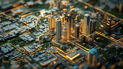 20. A 3D render of a smart city with an overlay of its digital internet infrastructure