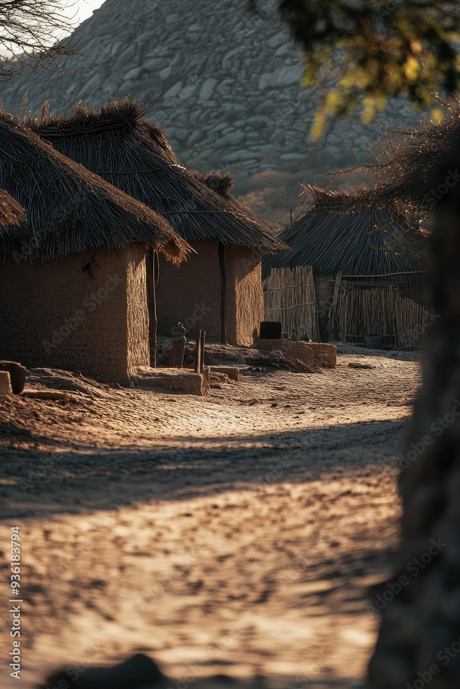 Wall mural african village minimalist landscape photography