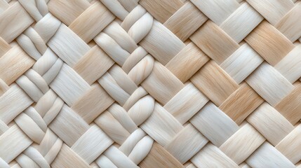 Close-up of woven natural material, light beige and brown, intricate pattern.