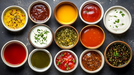 Assortment of Sauces and Dips in Small Bowls