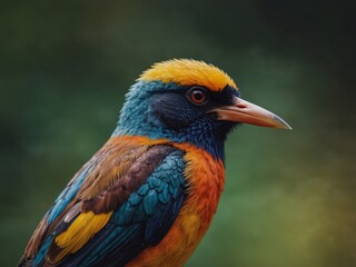 Fototapeta premium One brightly colored bird monede of recycled moneterionels.