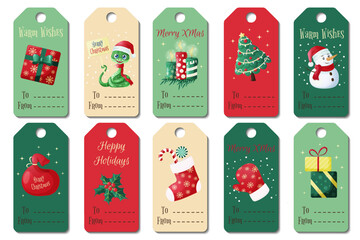Fototapeta premium A set of New Year and Christmas tags. Vector illustration
