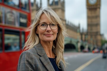 Fototapeta premium Iconic London Morning with Businesswoman by Big Ben