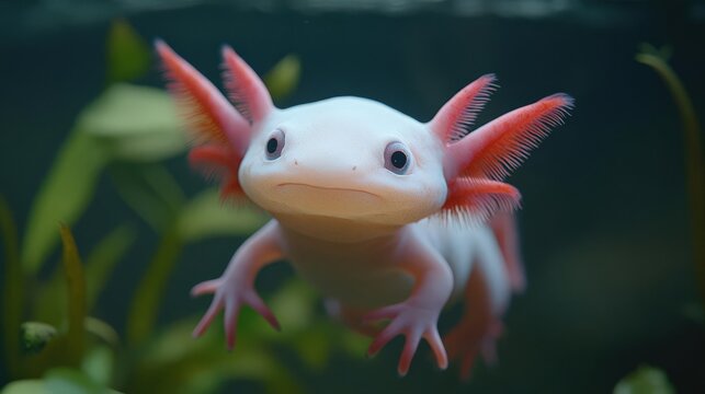 4K Realistic Ajolote axolotl in varying color morphs, underwater scene,