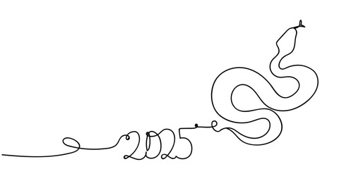 Unique hand-drawn illustration of a snake forming the year 2025 with a minimalist design