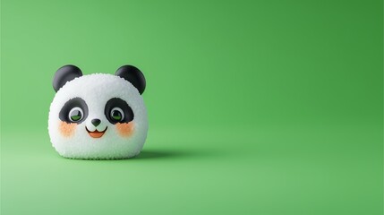 Fototapeta premium Sushi Rolls in the form of Cute Animals: Cute panda rice figurine with blushing cheeks on a green background.