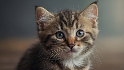 A little puffy kitten with a cute look Concept of funny and adorable pets.