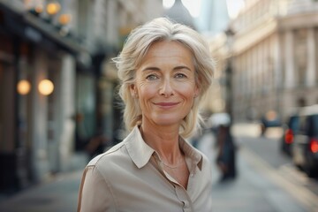 Elegant Senior Woman on City Street 