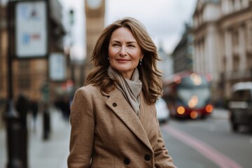 Fototapeta premium Elegant Woman in City Street at Dusk