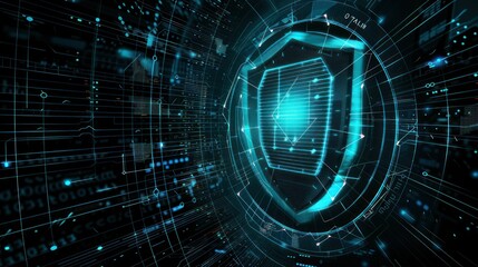 Obraz premium Illustration of a shield protecting digital data from cyber security threats.