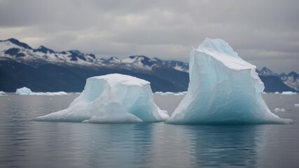 A large iceberg floats in a vast, icy ocean.