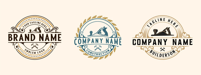 SET carpenter vintage logo design. handcraft and saw icon, for carpentry, furniture, construction and home improvement.