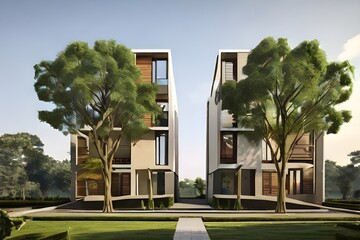 modern bangla with trees