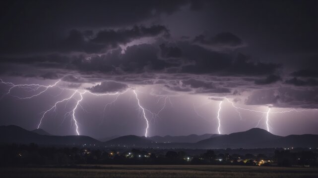 Purple lightning background, thunder and lightnings background.