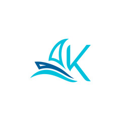 vector logo combination of sailing ship or boat with letters, initials, alphabet, with blue base color for business purposes and others