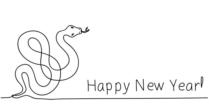 A creative line drawing of a snake wishing everyone a Happy New Year in a minimalist style
