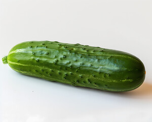 Fresh Green Cucumber with Water Droplets on White Background