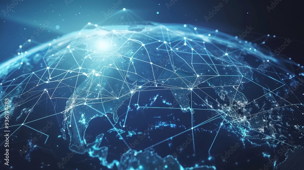 Poster Concept of global communication networks. Digital transformation.