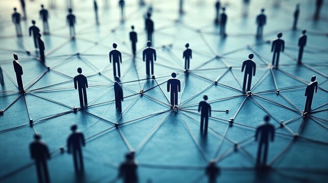 Large group of simple people shapes connected by lines