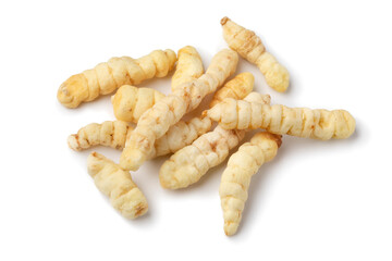 Heap of dried cordiceps close up isolated on white background