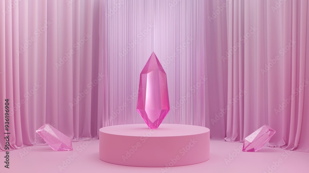 Poster A fashion podium background with abstract gem stones. A 3D rendering.