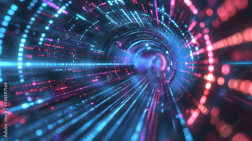 Sticker Futuristic Tunnel with Dynamic Light Trails and Digital Patterns