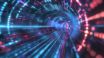 Obraz premium Futuristic Tunnel with Dynamic Light Trails and Digital Patterns