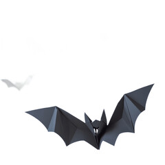 Halloween and decoration concept dark black paper bats flying over transparent background