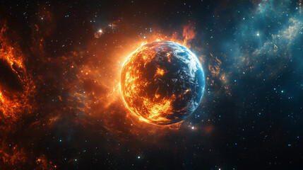 Naklejka premium Earth on fire. Wars, fires and hurricanes. The threat of global warming. A concept of the future of the Earth