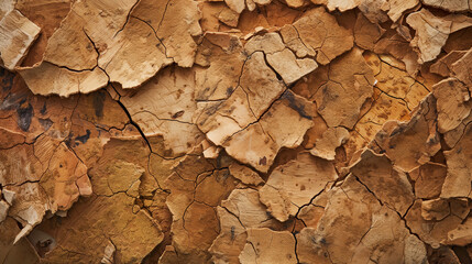 Fototapeta premium A close-up of cracked, dry earth, capturing the rough textures and warm tones of a drought-stricken landscape, symbolizing aridity and environmental challenges